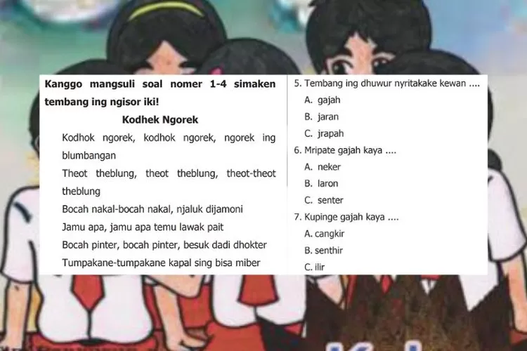 Bahasa Jawa kelas 2 halaman 147-150 Gladhen Wulangan 7 Semester 2: Tembang dolanan Kodhek Ngorek