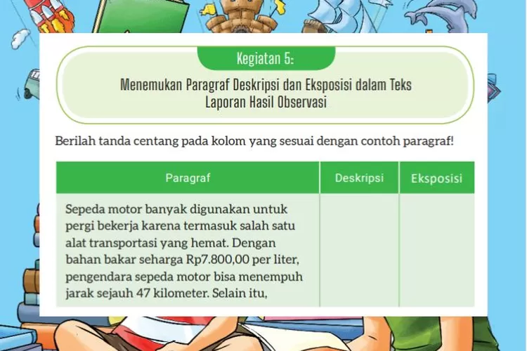 Bahasa Indonesia kelas 8 halaman 25 26 Kegiatan 5 Kurikulum Merdeka: Paragraf deskripsi dan eksposisi teks laporan