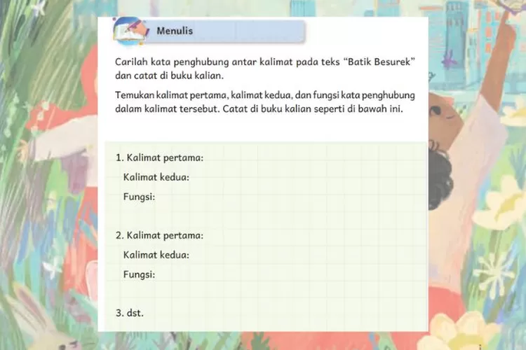 Bahasa Indonesia kelas 4 halaman 175 Kurikulum Merdeka: Kata penghubung antarkalimat pada teks 'Batik Besurek'