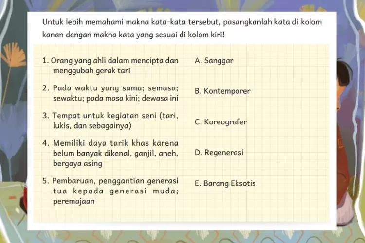 Bahasa Indonesia kelas 6 SD/MI halaman 45 46 Kurikulum Merdeka: Makna kosakata baru dalam teks 'Panggung Dunia Eko Supriyanto'