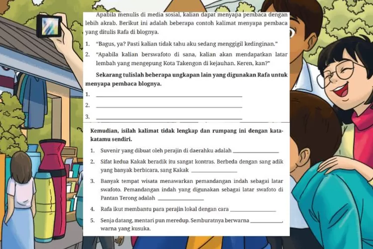 Bahasa Indonesia kelas 7 halaman 7 &amp; 9 Kurikulum Merdeka: Mencari ungkapan untuk menyapa pembaca dan melengkapi kalimat rumpang dalam teks deskripsi