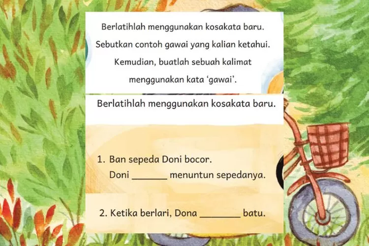 Bahasa Indonesia kelas 2 SD Bab 2 halaman 26 dan 35 Kurikulum Merdeka: Kosakata baru dalam kalimat