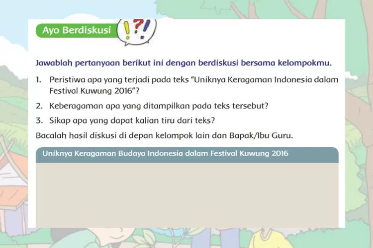 Tema 8 kelas 5 halaman 134 Subtema 3 Pembelajaran 6: Analisis teks 'Uniknya Keragaman Indonesia dalam Festival Kuwung 2016'