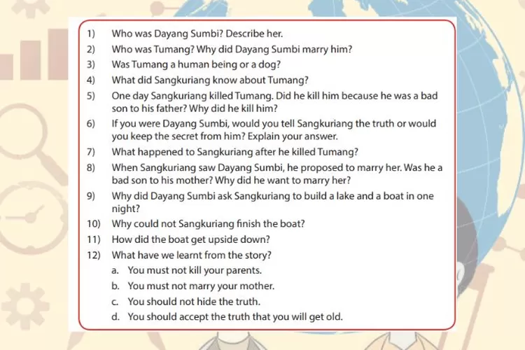 Bahasa Inggris kelas 9 halaman 133 Observing and Asking Questions about the story Sangkuriang