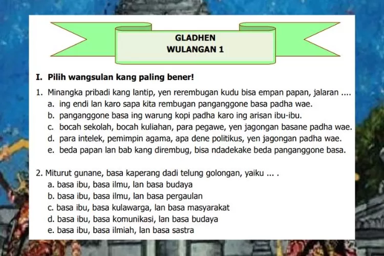 Bahasa Jawa kelas 12 halaman 16-18 Gladhen Wulangan 1 Sastri Basa: Luhuring Drajat Gumantung Ilat, Unggah-Ungguh Basa dan Teks Pacelathon