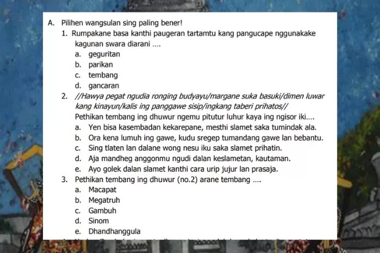 Bahasa Jawa kelas 10 halaman 136-138 Gladhen Wulangan 6 Sastri Basa: Pitutur Luhur Ing Tembang Macapat