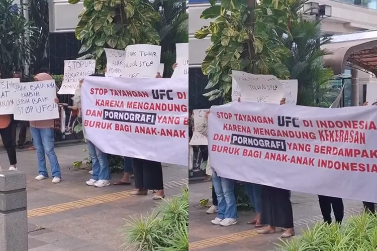 Aksi sekelompok ibu-ibu yang memprotes tayangan UFC ini viral di media sosial (TikTok @an.di.vu)
