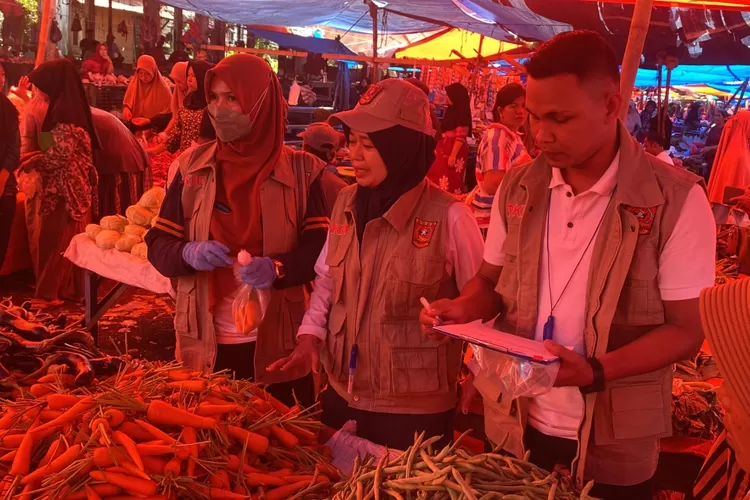 Hari Keamanan Pangan Sedunia, OKKPD Lakukan Pengujian Sampel Pangan Segar di Pasar Lama Lubuk Sikaping Agam. (Humas Pemkab Agam )