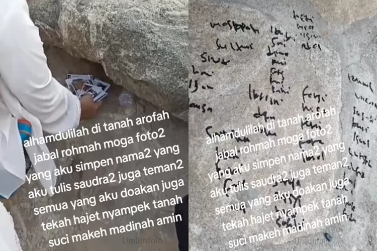 Kelakuan oknum jamaah haji asal Indonesia meninggalkan foto dan mencorat-coret batu di Tanah Suci (Instagram @unikinfold)