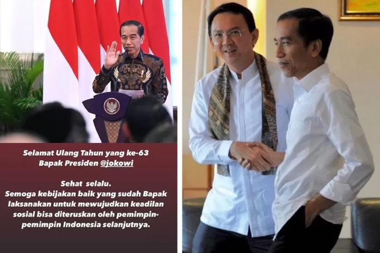 Melalui unggahan Instagram Story, Ahok mengucapkan selamat ulang tahun ke Jokowi. (Instagram @basukibtp)