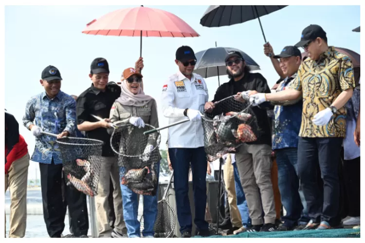 Anggota Komisi IV DPR RI Ono Surono beserta Tim Kunspek yang dipimpin Wakil Ketua Komisi IV DPR RI Anggia Erma Rini saat ke Modeling Budidaya Ikan Nila Salin, Karawang, Jawa Barat.