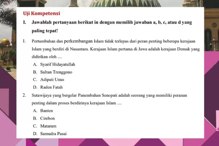 SKI kelas 9 halaman 36-37 Uji Kompetensi Bab 2 Kurikulum Merdeka: Kerajaan Islam di Indonesia