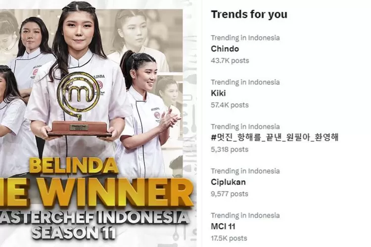 Tagar Chindo mengemuka usai final MasterChef Indonesia Season 11 tayang (Foto: Gorajuara/ Kolase Instagram @masterchefina dan Twitter)