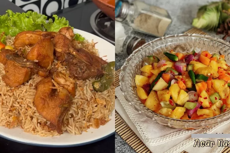 Nasi kebuli ayam enak dimakan bareng acar nanas (Foto: Gorajuara/ Kolase Instagram @fazashamlan dan @gentacyan)