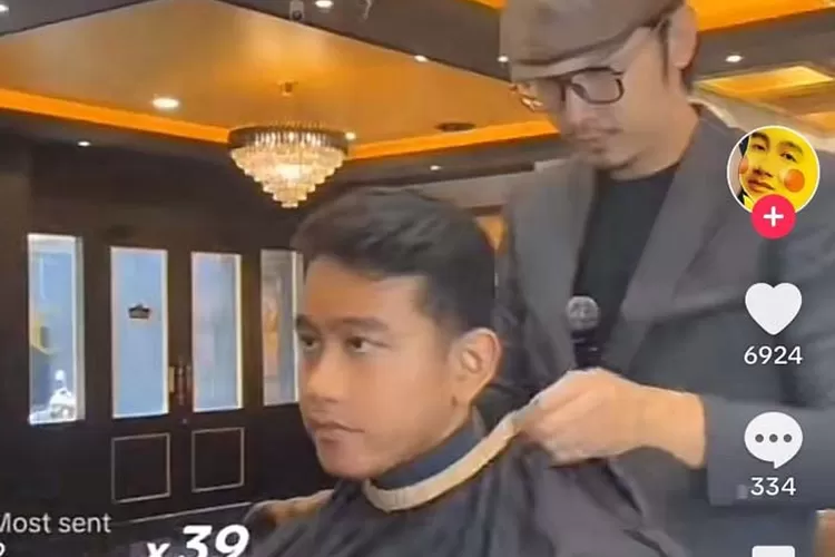 Live TikTok, Gibran sedang mencukur rambut dan sekaligus melakukan maskeran di sebuah barbershop. (Gorajuara/ TikTok/  @gibran_rakabuming)