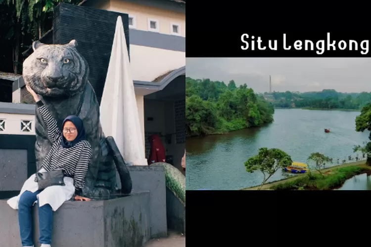 Salah satu dari mitos patung dua macan kembar (kiri), keindahan Situ Lengkong Panjalu Ciamis sebagai objek wisata religi (kanan). (Gorajuara/ Kolase Instagram.com/ @miranrmynt, @rizkyriswana)