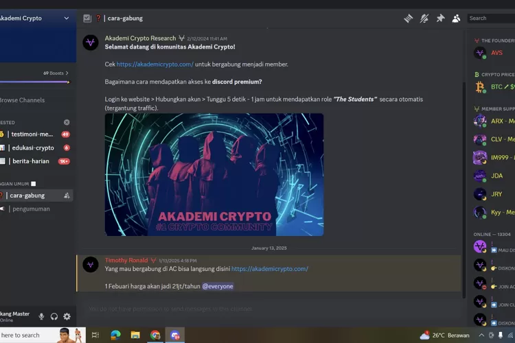 Grup Komunitas Akademi Crypto di Flatform Discord (GoraJuara.com/dok AKSI)