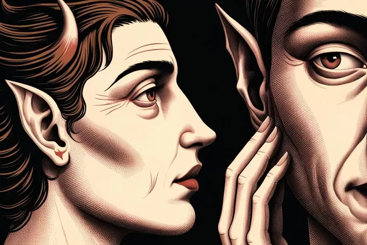 Ilustrasi Setan Berbisik Pada Pikiran Manusia (GoraJuara.com/dok AKSI)