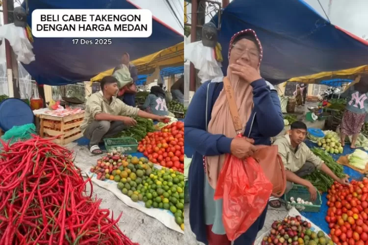 Amien Ashal membantu pedagang di Aceh Tengah dengan membeli barang dagangan cabe merah (Foto: Gorajuara/ Kolase tangkap layar Instagram @amienashal)