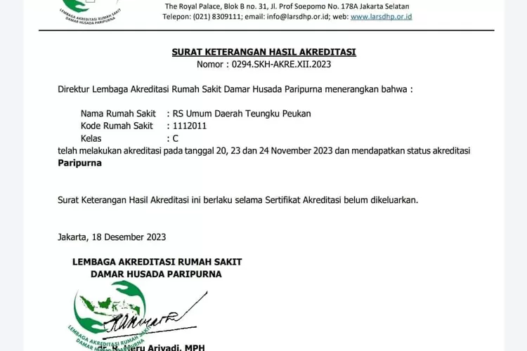 Hasil Akreditasi Paripurna RSUDTP Abdya (Realitasonline.id/kominfo)