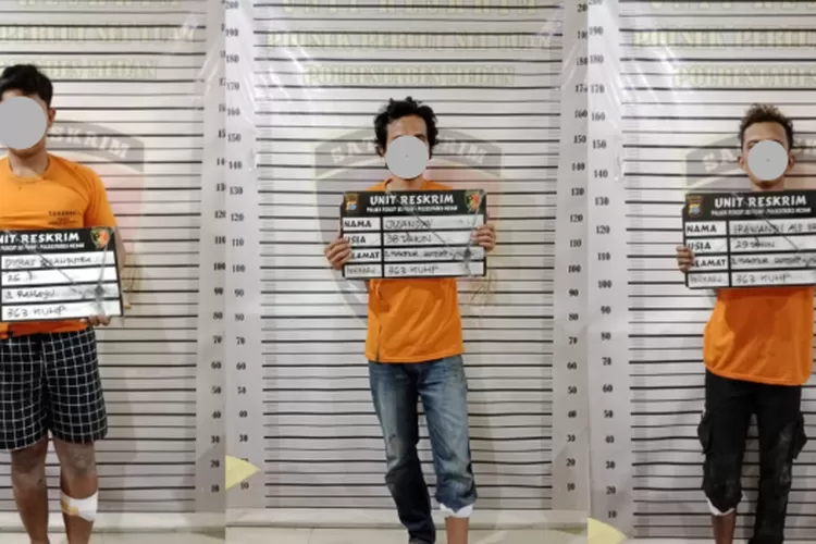 Ketiga pelaku curanmor berinisial J, DS dan I yang ditembak polisi diamankan di Polsek Percut Sei Tuan, Rabu (31/1/2024)