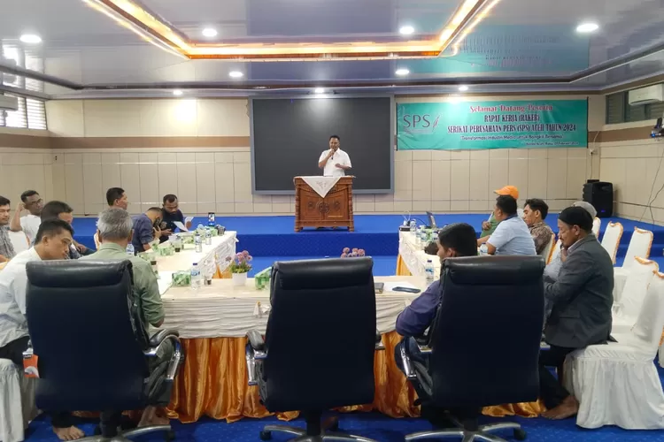 Ketua SPS Aceh, Muktarruddin Usman sedang menyampaikan kata sambutan di Raker SPS Aceh Tahun 2024, Rabu, (7/2/2024).