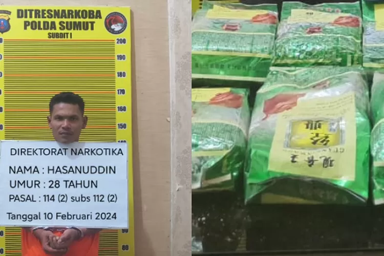  Bandar narkotika berinisial H berikut barang bukti sabu diamankan Polda Sumut di Jalan Medan-Banda Aceh, Desa Kampung Lalang, Kecamatan Besitang, Kabupaten Langkat, Sabtu (10/2/2024).