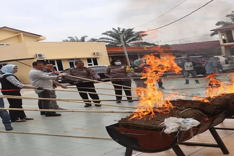 Pemusnahan barang bukti narkotika sabu dan ganja dilaksanakan dilapangan Bharadaksa polres langkat  (Realitasonline.id/M.Alwi)