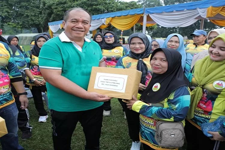 wakil Bupati Asahan saat memberikan bingkisan kepada kader posyandu terbaik (Realitasonline.id/Dok)