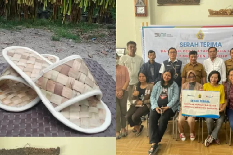 Sendal Enceng gondok yang merupakan produk hasil kolaborasi dari Inalum dan Rumah BUMN Samosir