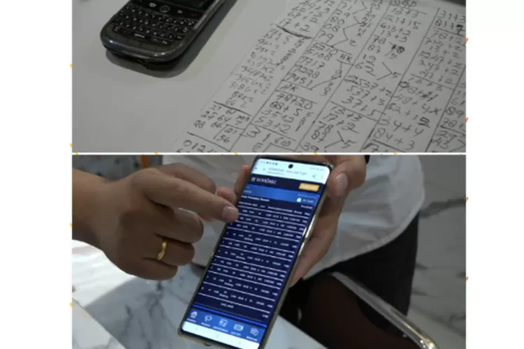 Barang bukti 2 lembar rekapan nomor tebakan judi togel onlie, handphone yang digunakan kedua tersangka S alias T dan RP diamankan di Mako Sat Reskrim Polrestabes Medan, Rabu (26/6/2024)