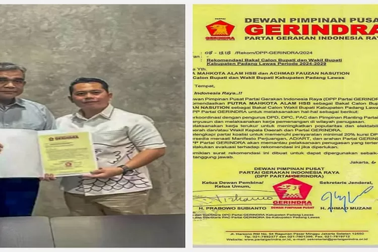 Partai Gerindra berikan rekomendasi ke Putra Mahkota Alam (PMA) Hasibuan (, Realitasonline.id/Dok)