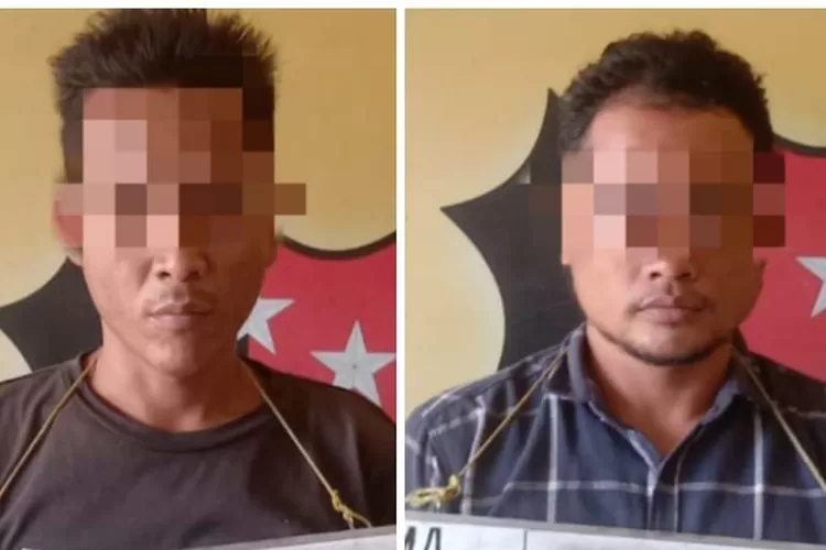 Dua pria, tersangka bajing loncat yang beraksi di Jalan KL Yos Sudarso, Medan Deli berhasil ditangkap di Polsek Medan Labuhan, Kamis (15/8/2014)