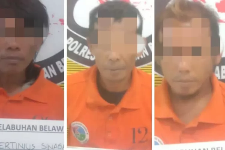 Tiga pria, tersangka pengguna sabu, diamankan di Mapolres Pelabuhan Belawan, Kamis (26/9/2024), setelah dirimgkus dari Komplek UKA, Kelurahan Terjun, Medan Marelan.