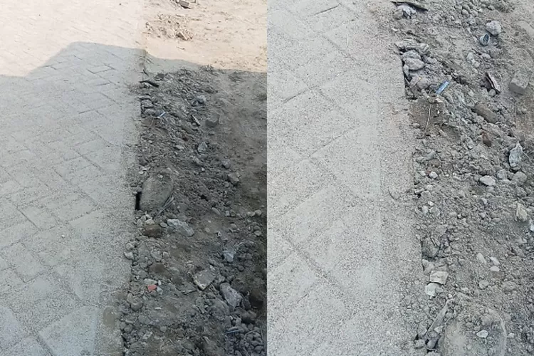 Salah satu kondisi pekerjaan Paving Blok disalah satu lokasi desa di Dinas Perkimtah Deli Serdang yang diduga tanpa plang dan asal jadi (Fad)