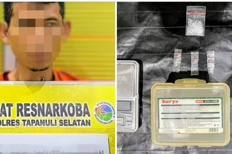 Pelaku yang diduga sebagai pengedar narkoba yang ditangkap jajaran Sat Renarkoba Polres Tapsel, Sabtu (14/6/2025). (Realitasonline.id - RI)