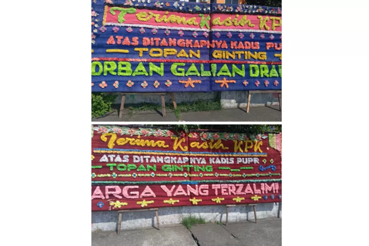 sejumlah titik tempat dipajangkannya papan bunga tersebut tampak terlihat juga di seputaran tepi jalan Lapangan Merdeka, Jl Pulau Pinang, Medan Sumatera Utara. Papan bunga yang bertuliskan &ldquo;Terima Kasih KPK atas ditangkapnya Kadis PUPR Sumut Topan Ginting&rdquo;