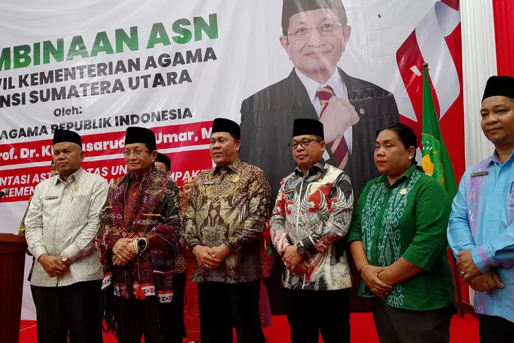 Menag Nasaruddin Umar hadir di kanwil Kemenag Sumut dalam rangka pembinaan ASN, Rabu (20/8/2025).