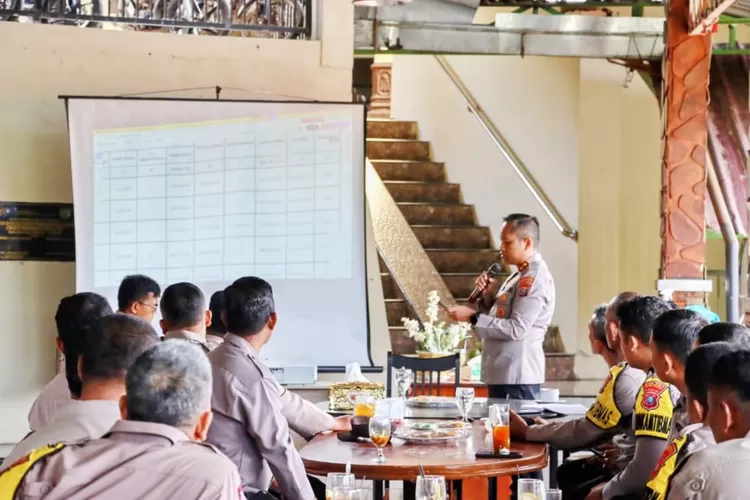Kapolres Padangsidimpuan AKBP Dr. Wira Prayatna, memimpin rapat bersama seluruh Bhabinkamtibmas Polres Padangsidimpuan, yang berlangsung di Kantin Polres Padangsidimpuan, Jalan SM. Raja Kota Padangsidimpuan, Rabu (10/9/2025).(Foto : Realitasonline / Riswandy)