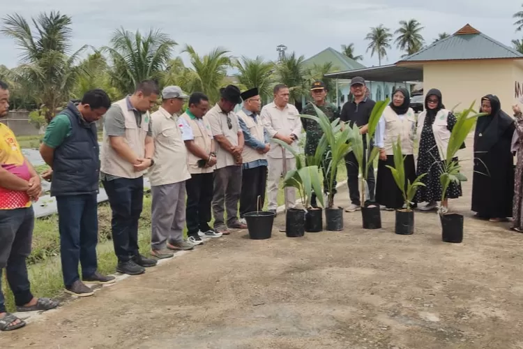 Tanam Kelapa di pesantren Yayasan Arsyad Lubis Desa Pematang Biara Kecamatan Pantai Labu.