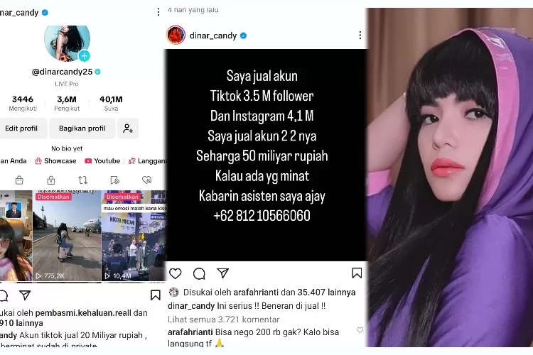 Dinar Candy Jual Akun Sosmed Pribadi Tiktok Dan Instagram Seharga Rp50