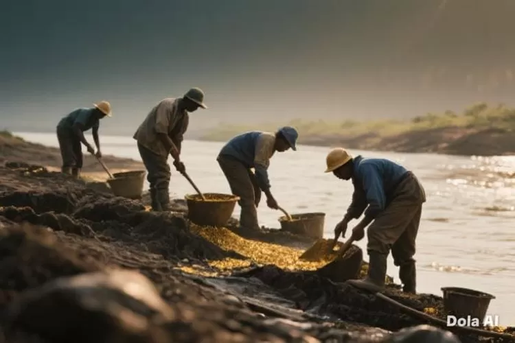 Ilustrasi, Kerusakan hutan akibat tambang emas ilegal di Aceh yang mencapai 3.700 hektar tanpa pemulihan sejak 2024. (Dok. Kreasi CIci AI)