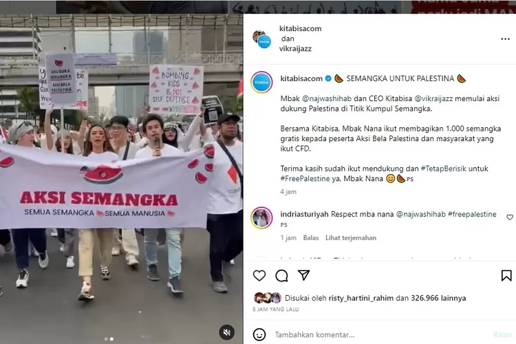 Peduli Palestina Najwa Shihab dan CEO Kitabisa Bagi 1000 Semangka Gratis di Monas (Tangkap Layar)