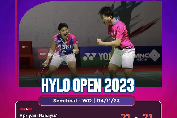 Pasangan ganda putri Apriyani/Fadia berpeluang besar raih gelar juara Hylo Open 2023 dengan mengalahkan ganda putri asal China , Minggu (5/11/2023). (pbdjarum)