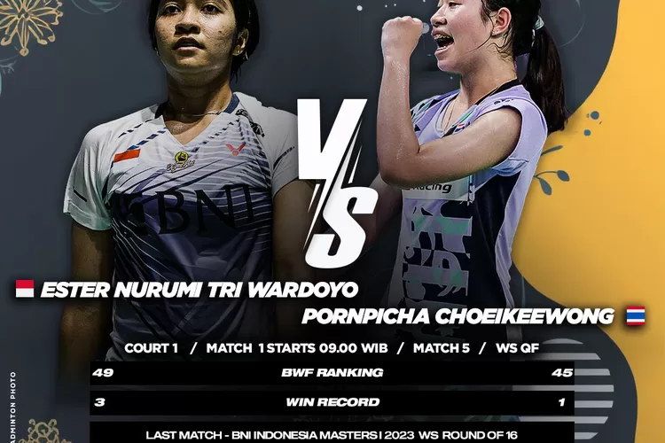 Ester Nurumi Tri Wardoyo melawan tunggal putri Thailand di perempat final Korea Masters 2023, Jumat (10/11/2023). (PBSI)