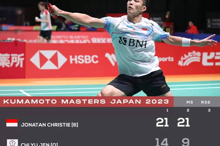 Jonatan Christie maju ke babak 16 besar Kumamoto Masters Japan 2023 setelah kalahkan tunggal putra China Taipei di babak 32 besar, Rabu (15/11/2023) (PBSI)