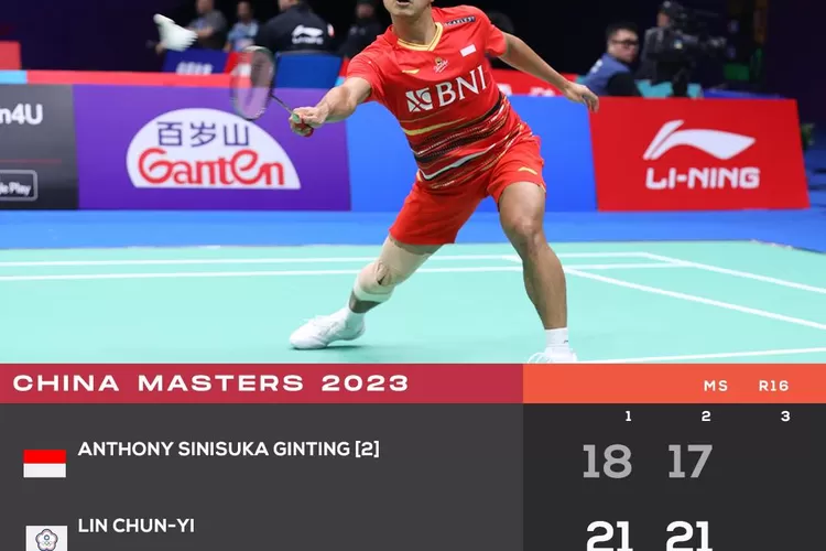 Anthony Sinisuka Ginting gagal melangkah ke 16 besar China Masters 2023, dikalahkan tunggal putra China Taipei. (PBSI)