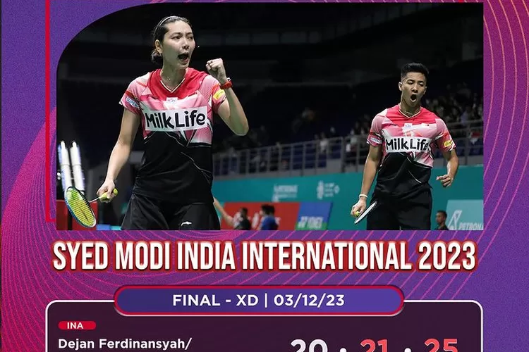 Pasangan Dejan/Gloria meraih juara di India International 2023 setelah mengalahkan ganda campuran Jepang, Minggu (3/12/2023). (PB Djarum)