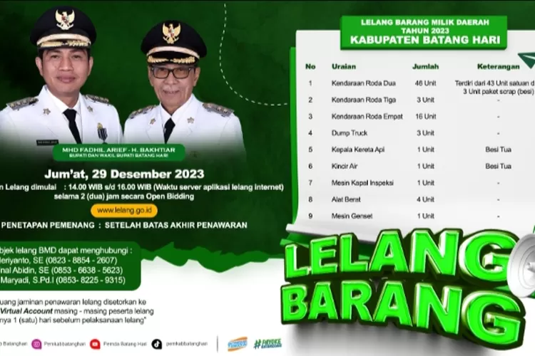 Informasi Lelang Barang Milik Daerah Kabupaten Batang Hari&nbsp; (Dok. Istimewa)