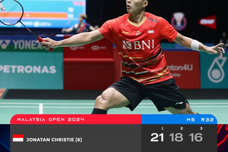 Jonatan Christie tersingkir di Malaysia Open 2024. (PBSI)